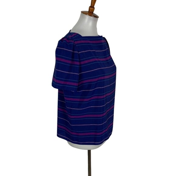 Sasson Paris Blue Short Sleeve Blouse 14 15 Retro Work Chic Top - Picture 2 of 5